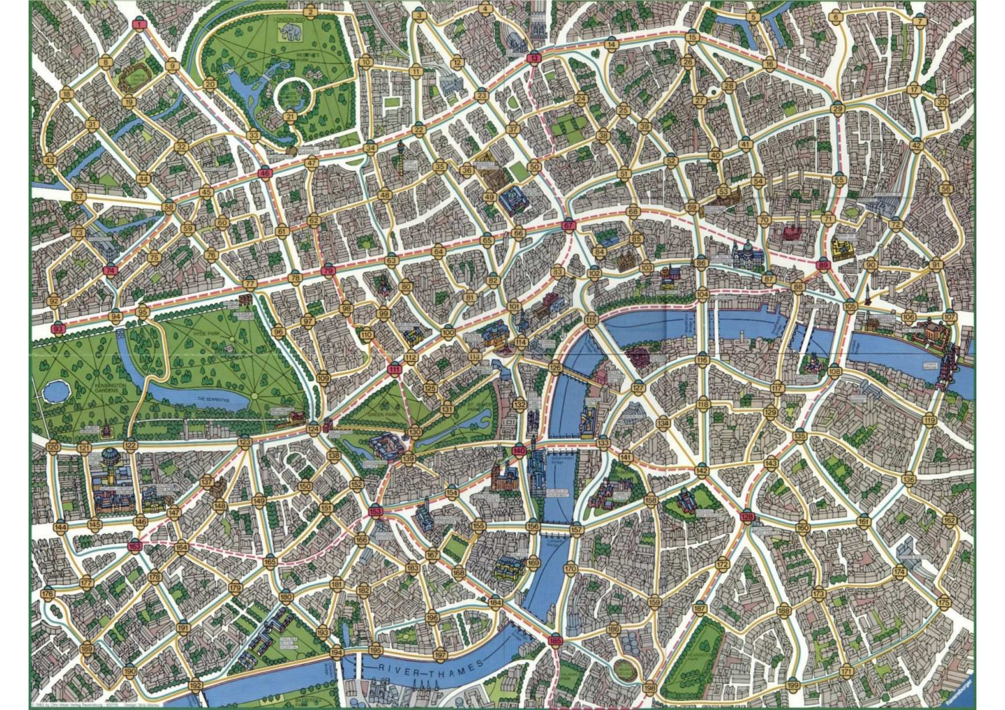 Scotland Yard London game board, rotated upright